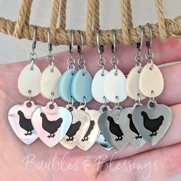 Chicken Earrings with Acrylic Eggs: Pick Your Color!